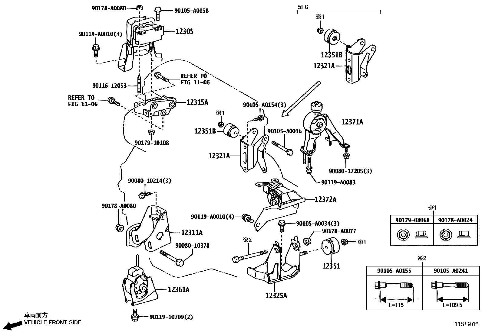 Toyota COROLLA Engine Mounting EPC diagram — 115197E