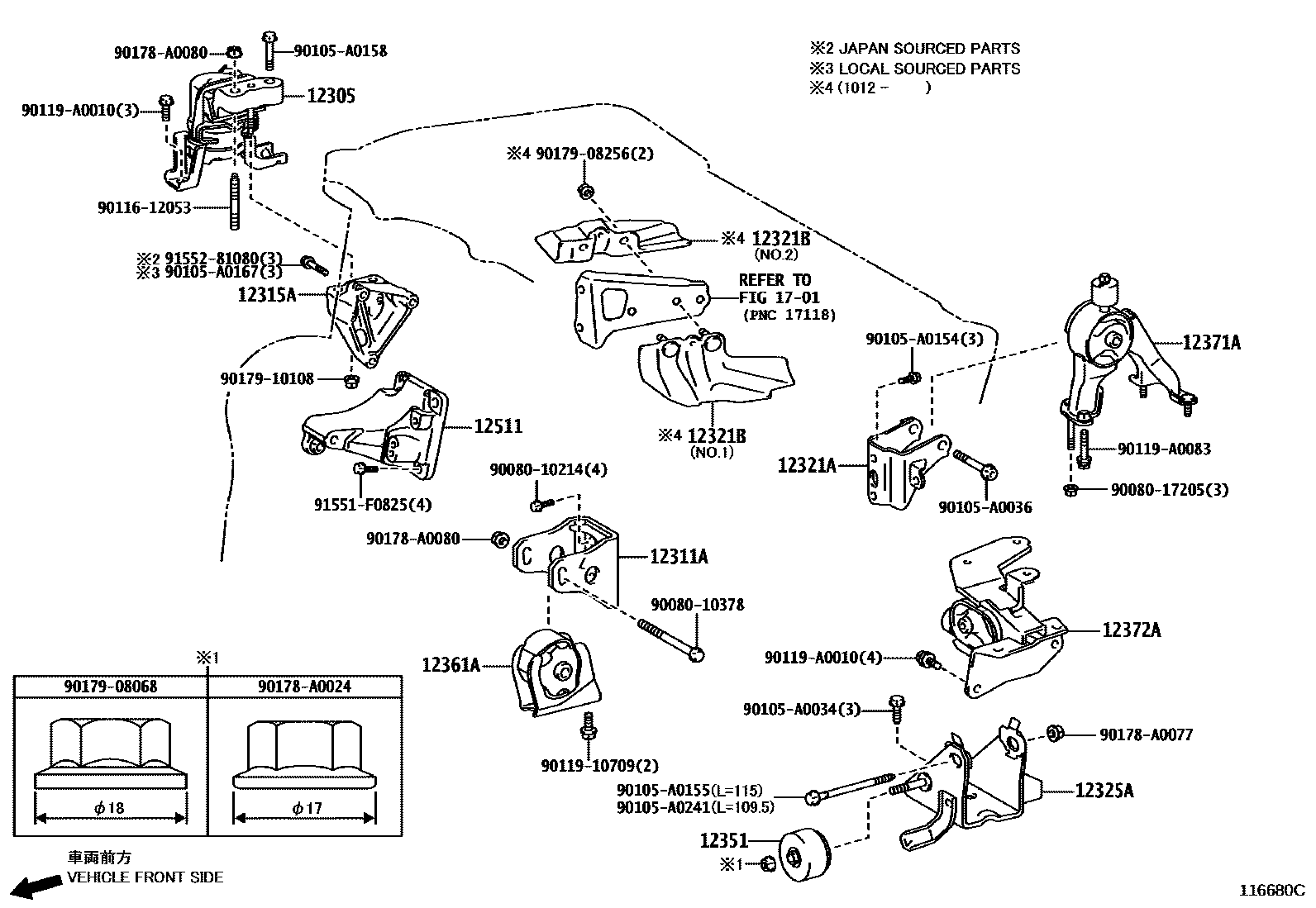 Toyota COROLLA Engine Mounting EPC diagram — 116680C