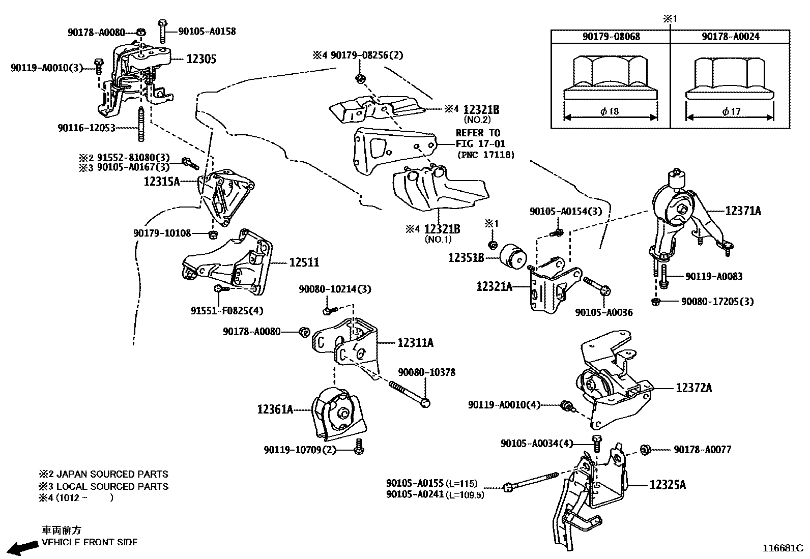 Toyota COROLLA Engine Mounting EPC diagram — 116681C