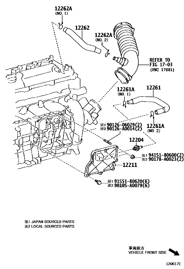 Toyota COROLLA Ventilation Hose EPC diagram — 120617E