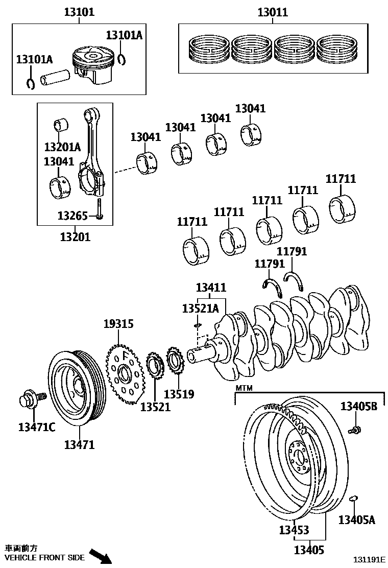 Toyota COROLLA Crankshaft & Piston EPC diagram — 131191E