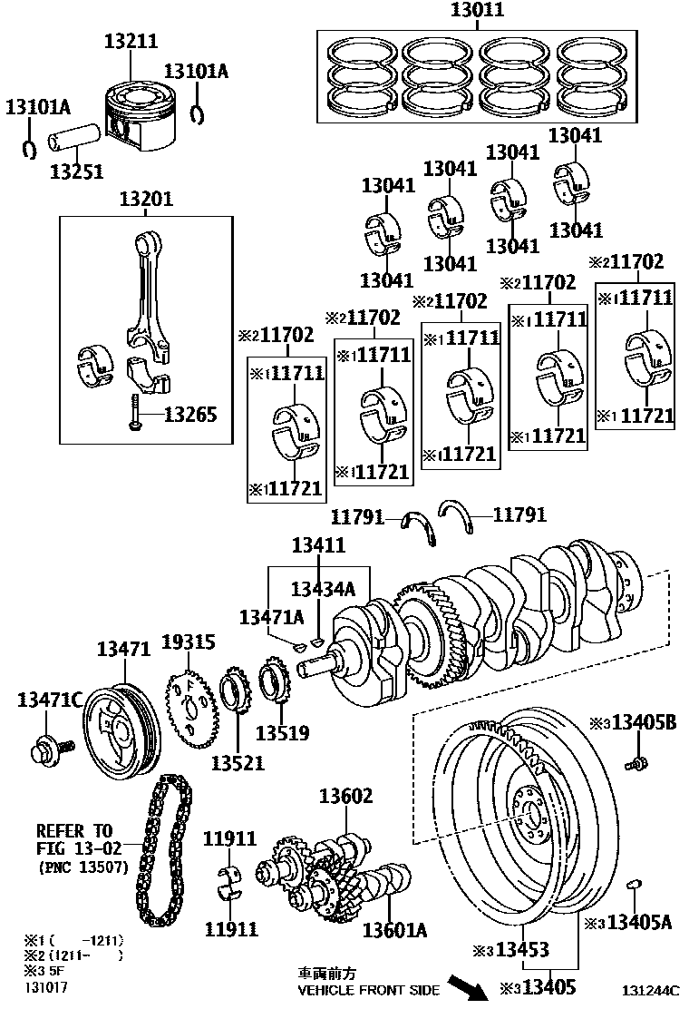 Toyota COROLLA Crankshaft & Piston EPC diagram — 131244C