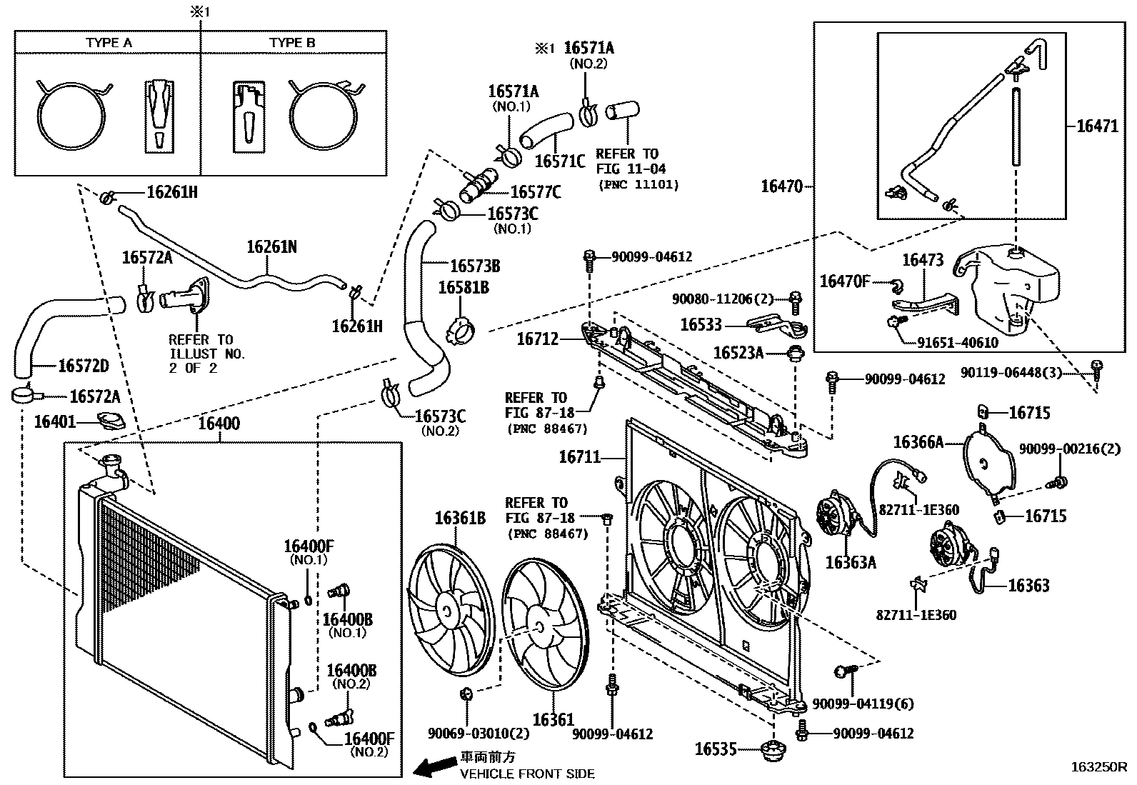 Toyota COROLLA RADIATOR & WATER OUTLET EPC diagram — 163250R