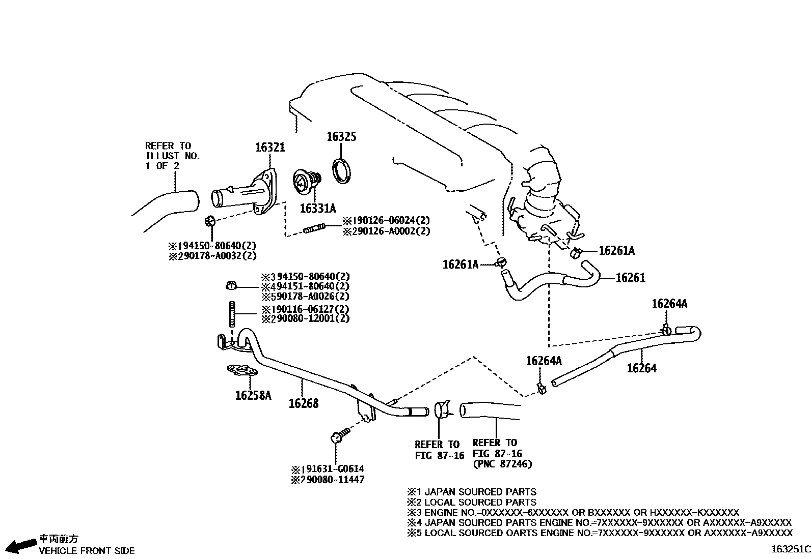Toyota COROLLA RADIATOR & WATER OUTLET EPC diagram — 163251C