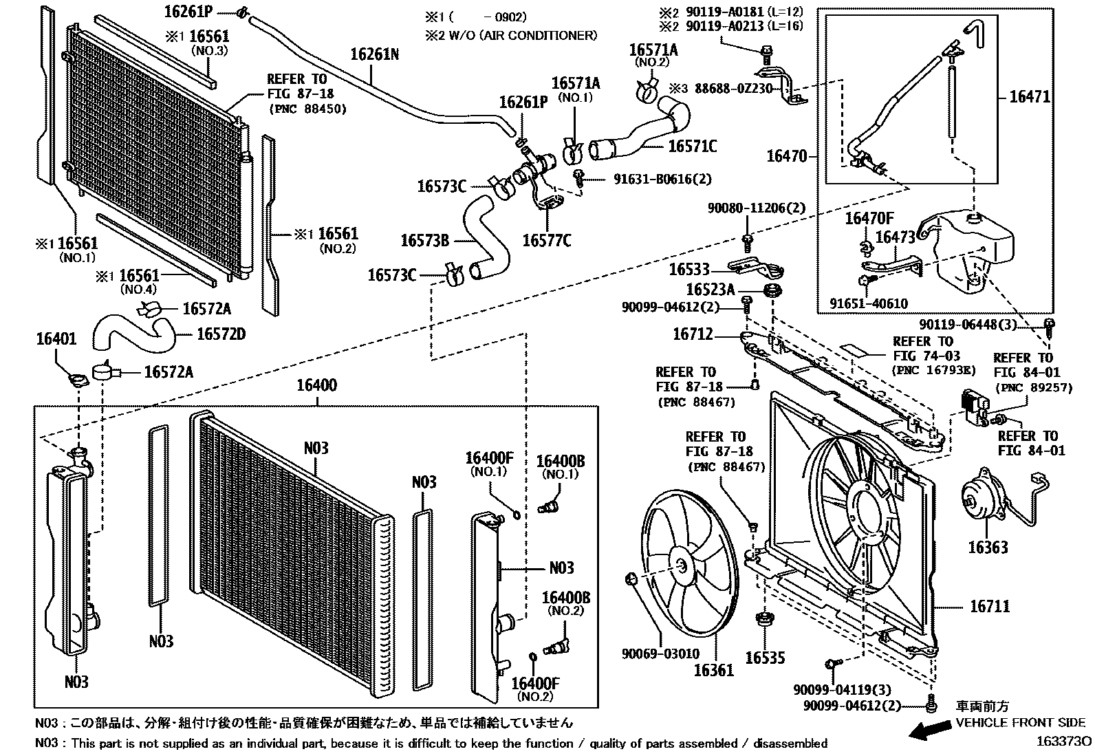 Toyota COROLLA RADIATOR & WATER OUTLET EPC diagram — 163373O
