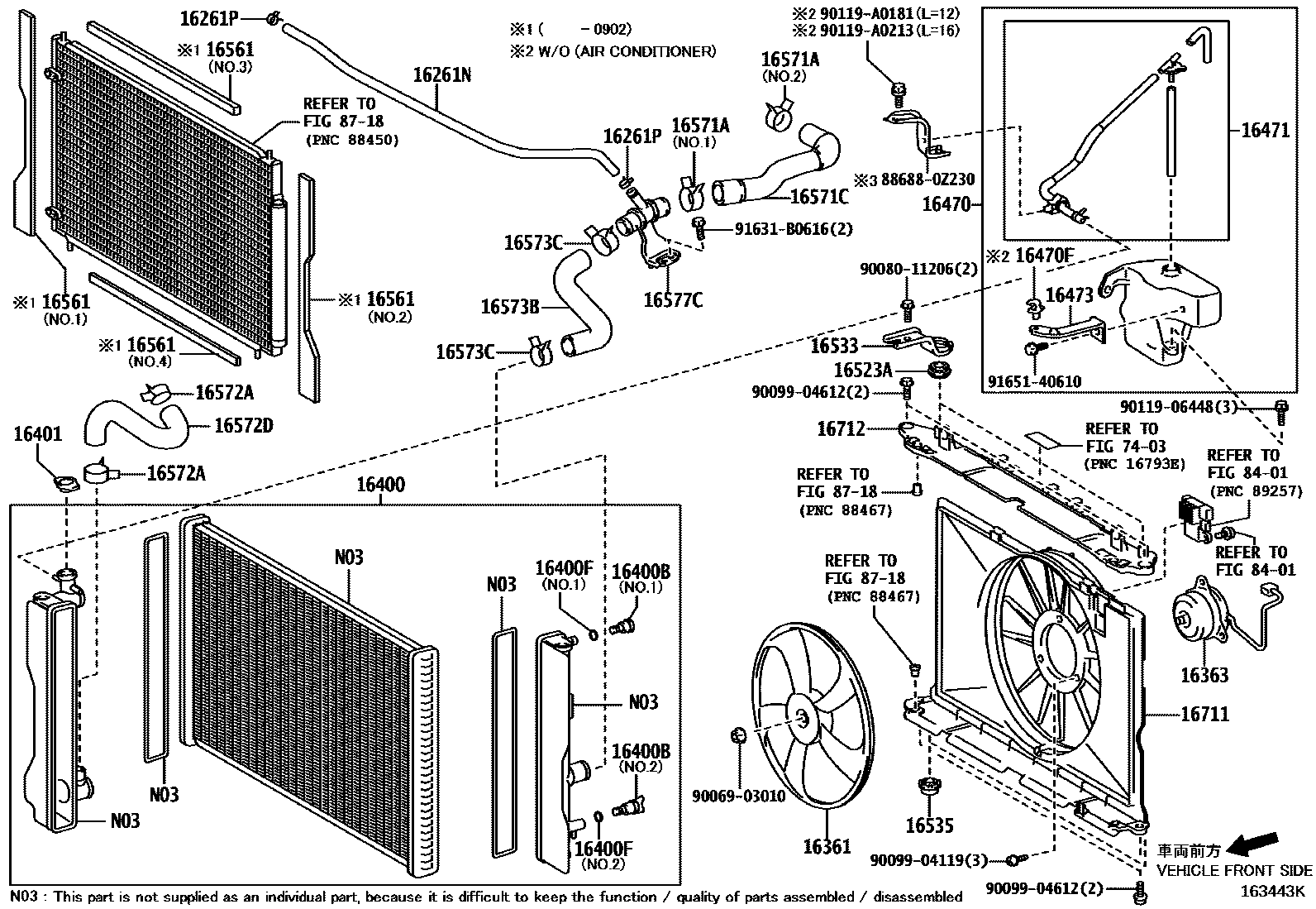 Toyota COROLLA RADIATOR & WATER OUTLET EPC diagram — 163443K