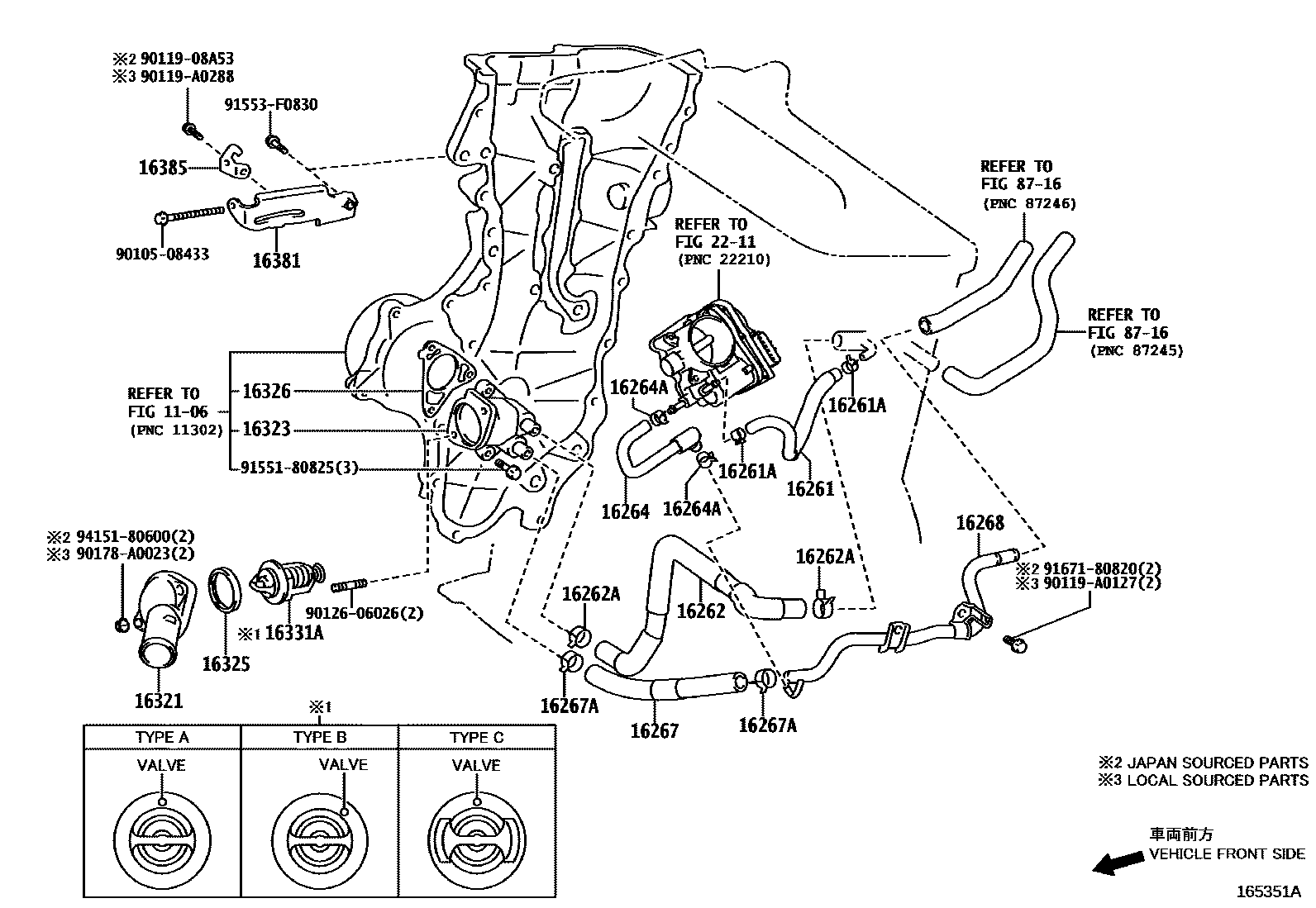Toyota COROLLA RADIATOR & WATER OUTLET EPC diagram — 165351A