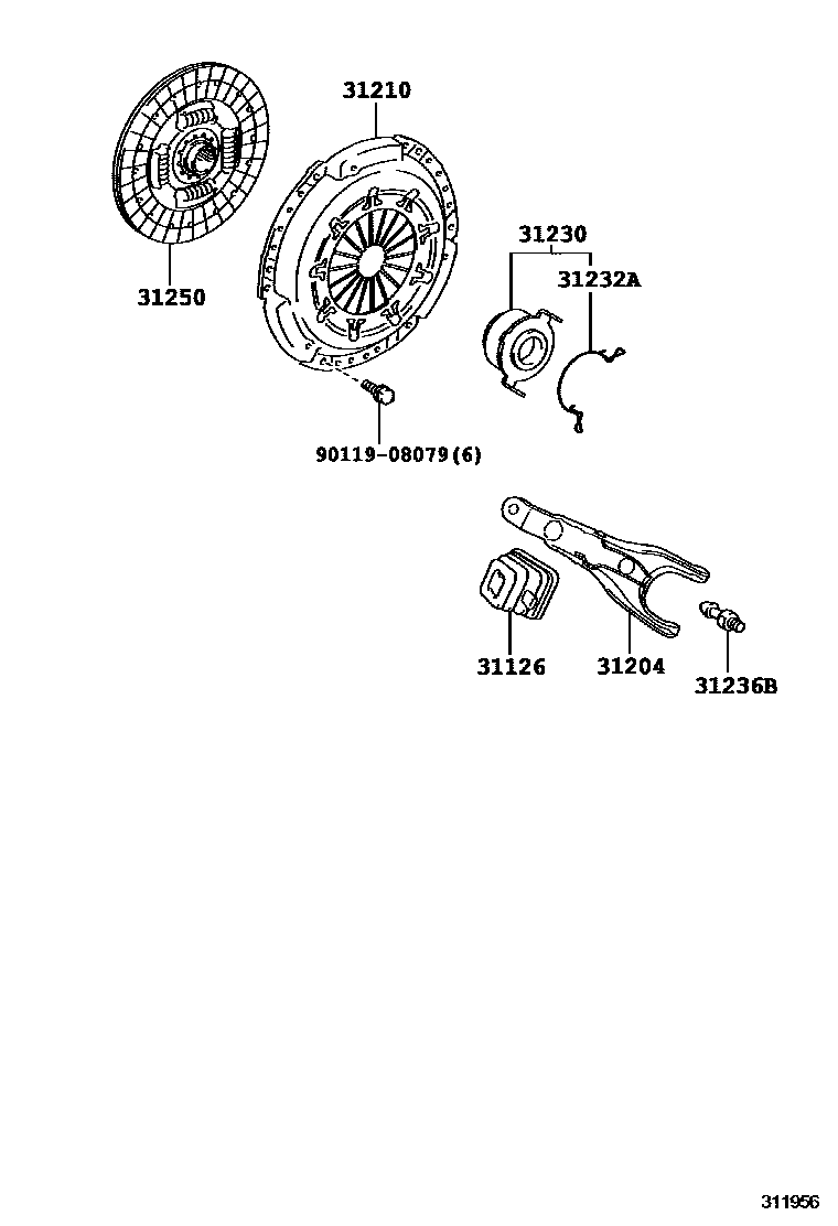 Toyota COROLLA 离合器和分离叉 EPC diagram — 311956