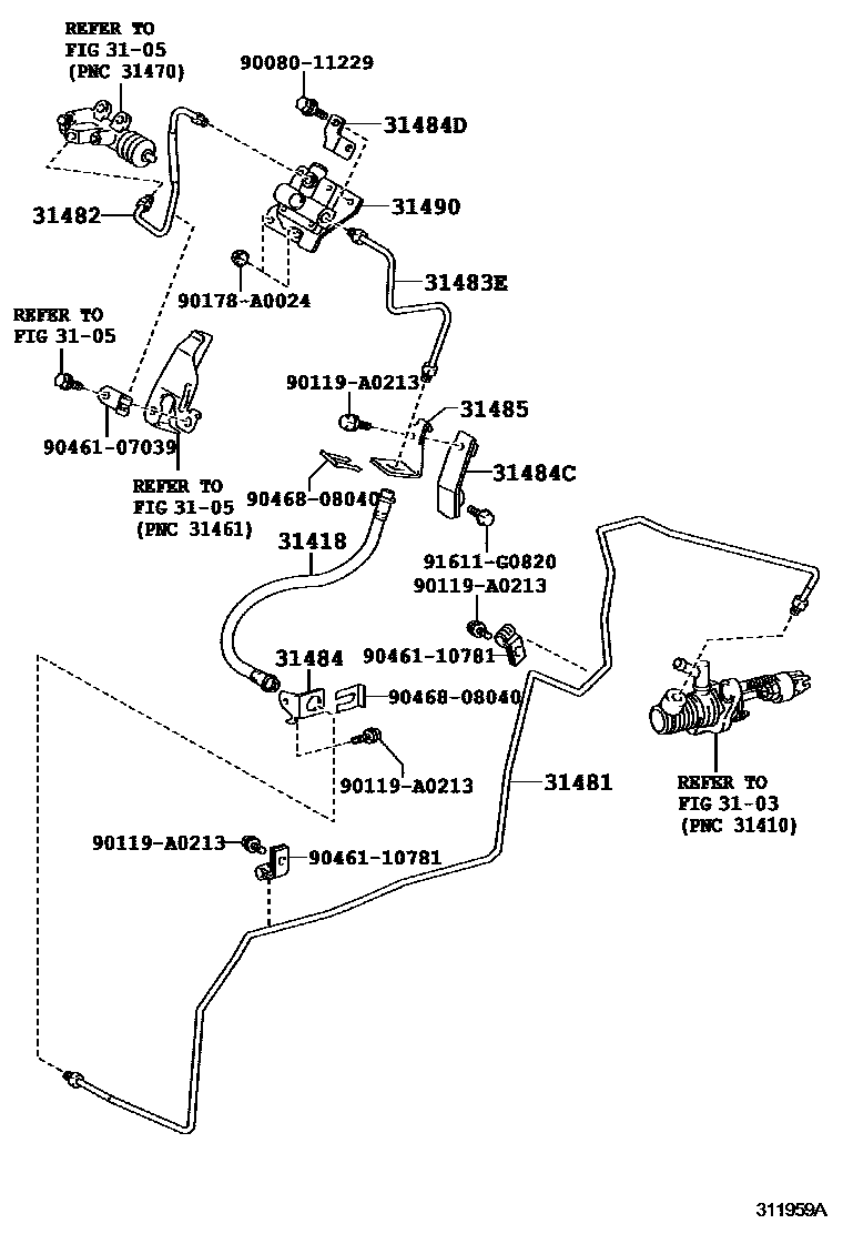 Toyota COROLLA 离合器踏板和挠性软管 EPC diagram — 311959A