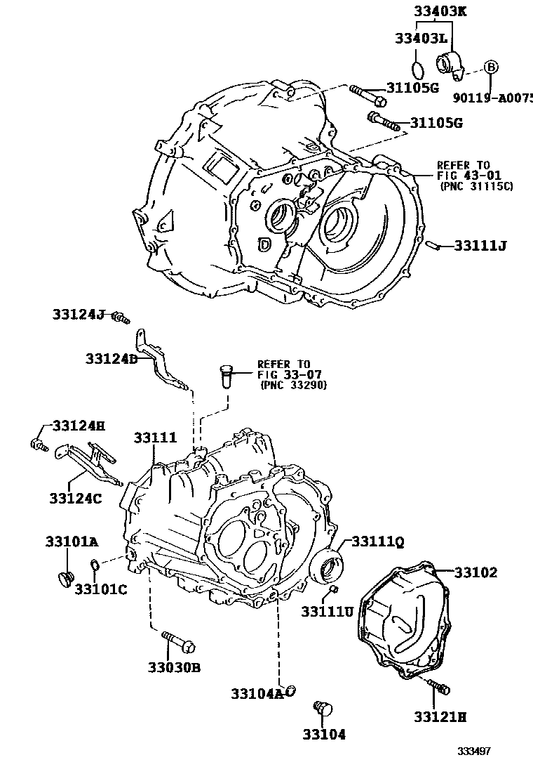 Toyota COROLLA 离合器壳和变速器壳(MTM) EPC diagram — 333497