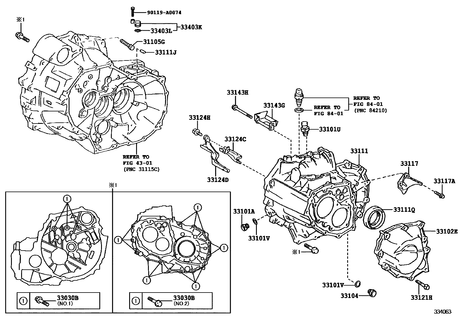 Toyota COROLLA 离合器壳和变速器壳(MTM) EPC diagram — 334063