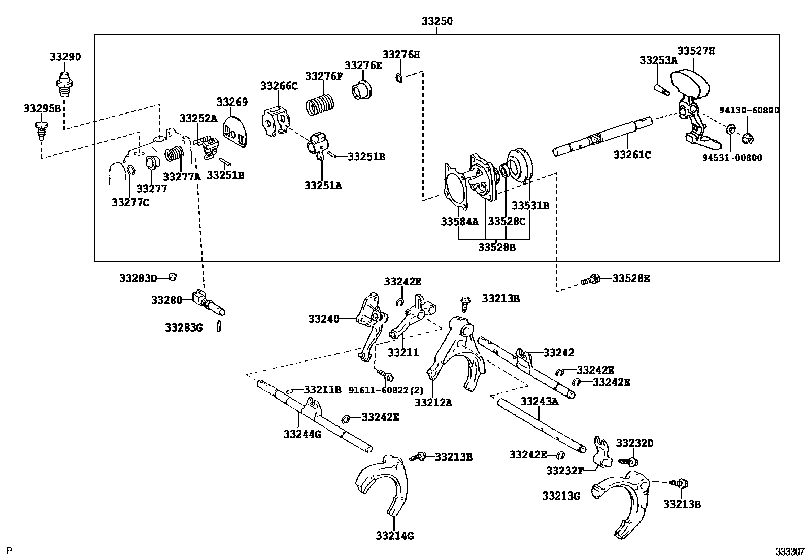 Toyota COROLLA 换档拨叉和换档杆轴(MTM) EPC diagram — 333307