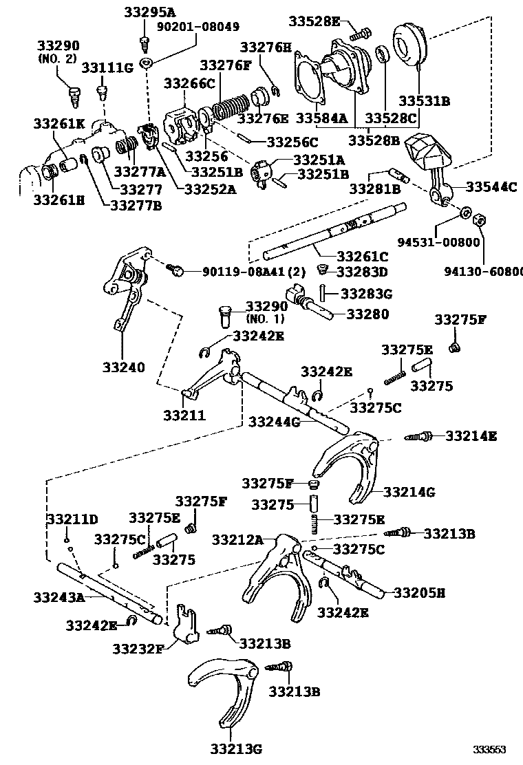 Toyota COROLLA 换档拨叉和换档杆轴(MTM) EPC diagram — 333553