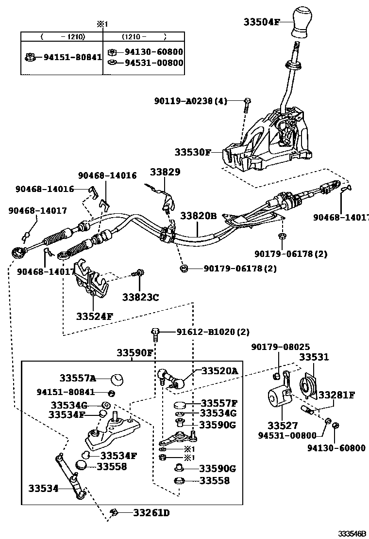 Toyota COROLLA Shift Lever & Retainer EPC diagram — 333546B