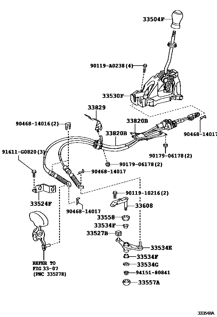 Toyota COROLLA Shift Lever & Retainer EPC diagram — 333548A