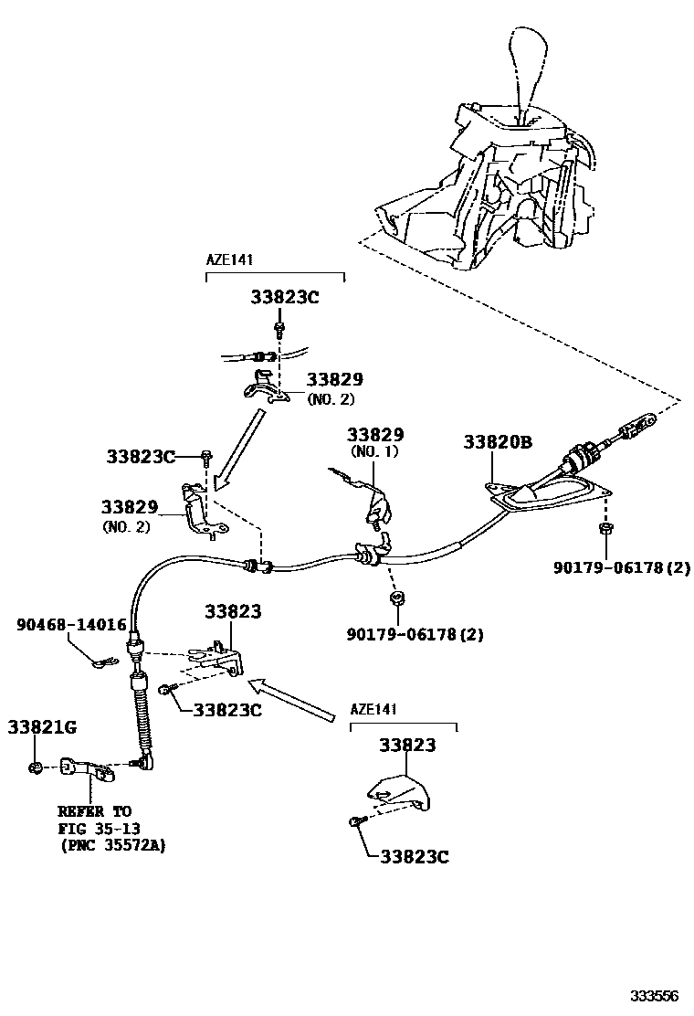 Toyota COROLLA Shift Lever & Retainer EPC diagram — 333556