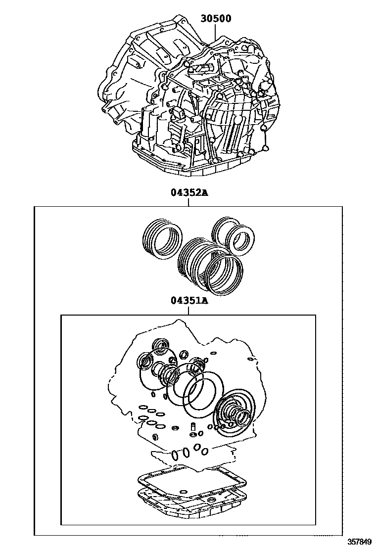 Toyota COROLLA 传动桥或变速器总成和衬垫组件(ATM) EPC diagram — 357849