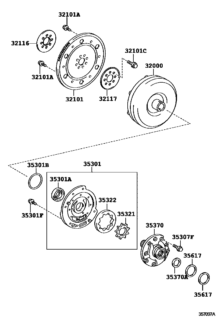 Toyota COROLLA 变矩器、前油泵和链条(ATM) EPC diagram — 357097A