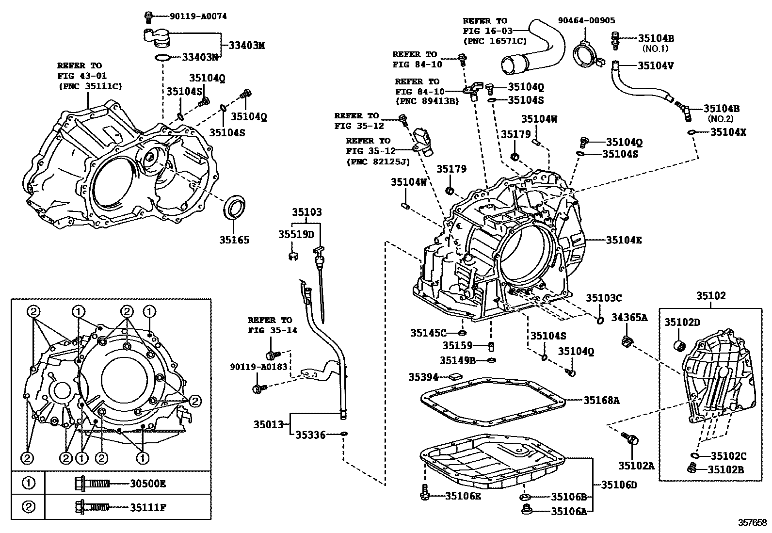 Toyota COROLLA 变速器壳和油底壳(ATM) EPC diagram — 357658