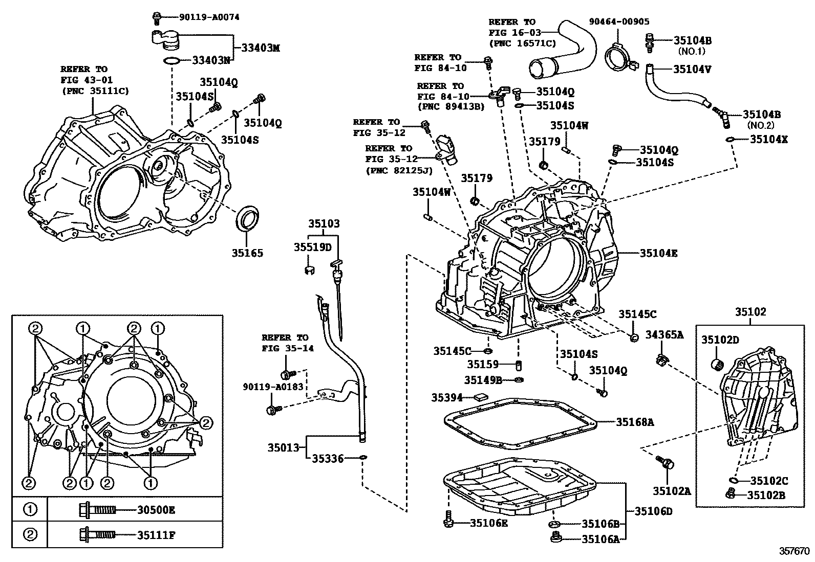 Toyota COROLLA 变速器壳和油底壳(ATM) EPC diagram — 357670