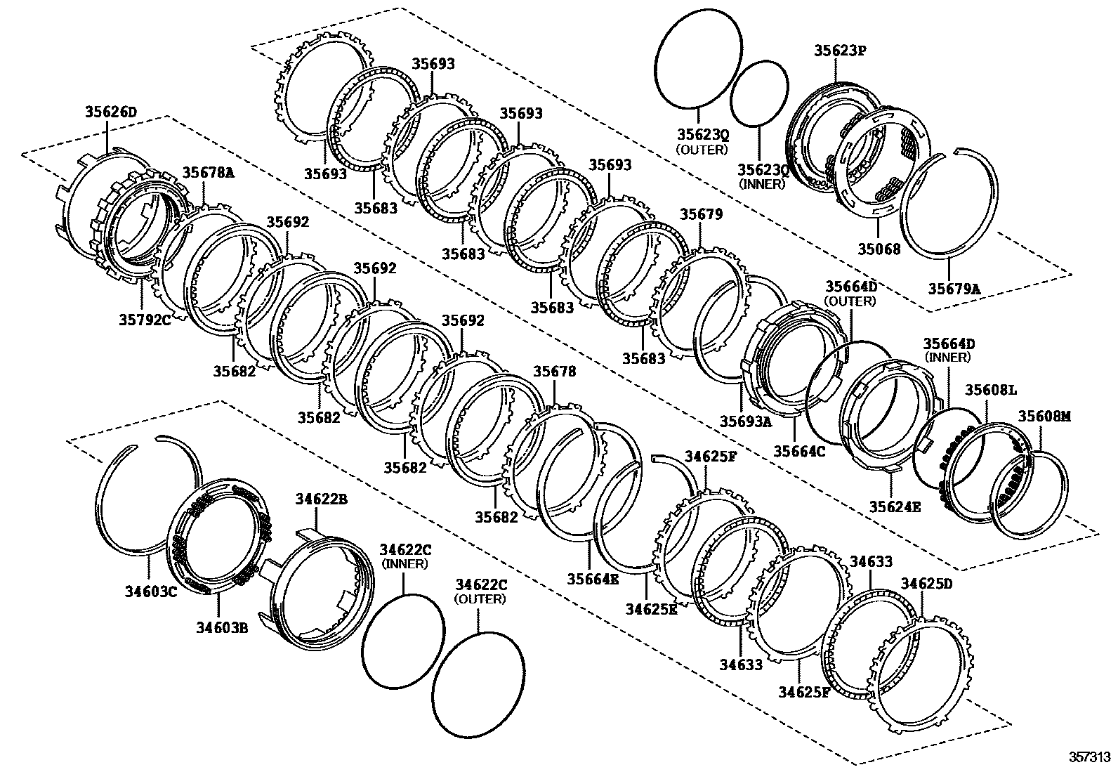 Toyota COROLLA 3号制动器、一档和倒档制动器(ATM) EPC diagram — 357313