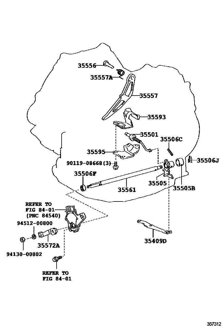 Toyota COROLLA 节气阀连杆和阀杆(ATM) EPC diagram — 357312