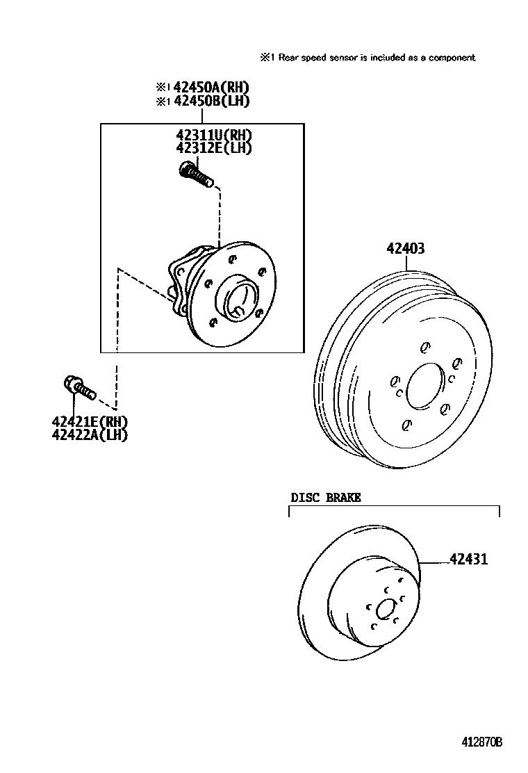 Toyota COROLLA 后桥半轴和后桥轮毂 EPC diagram — 412870B