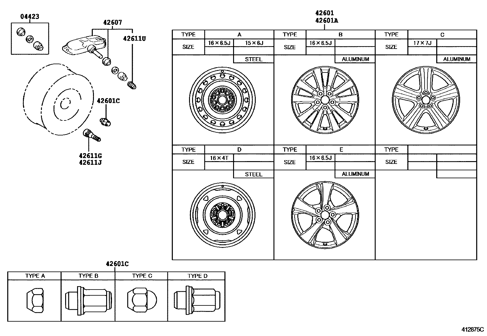Toyota COROLLA 车轮和车轮盖 EPC diagram — 412875C