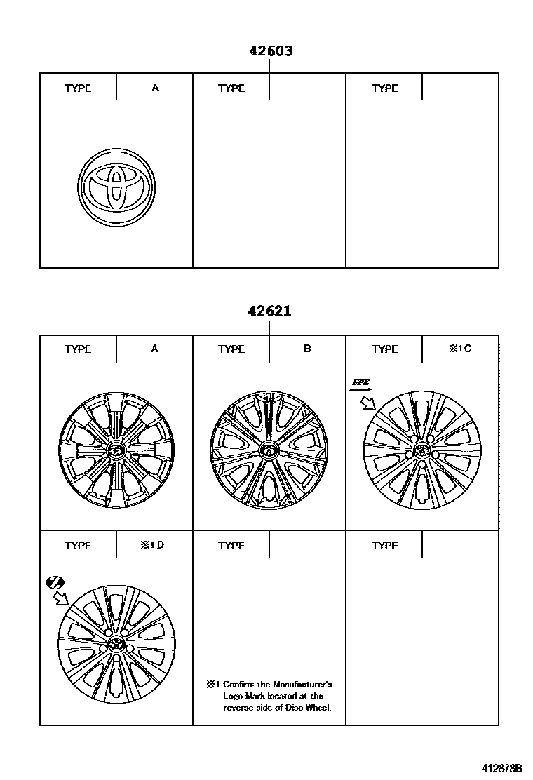 Toyota COROLLA 车轮和车轮盖 EPC diagram — 412878B