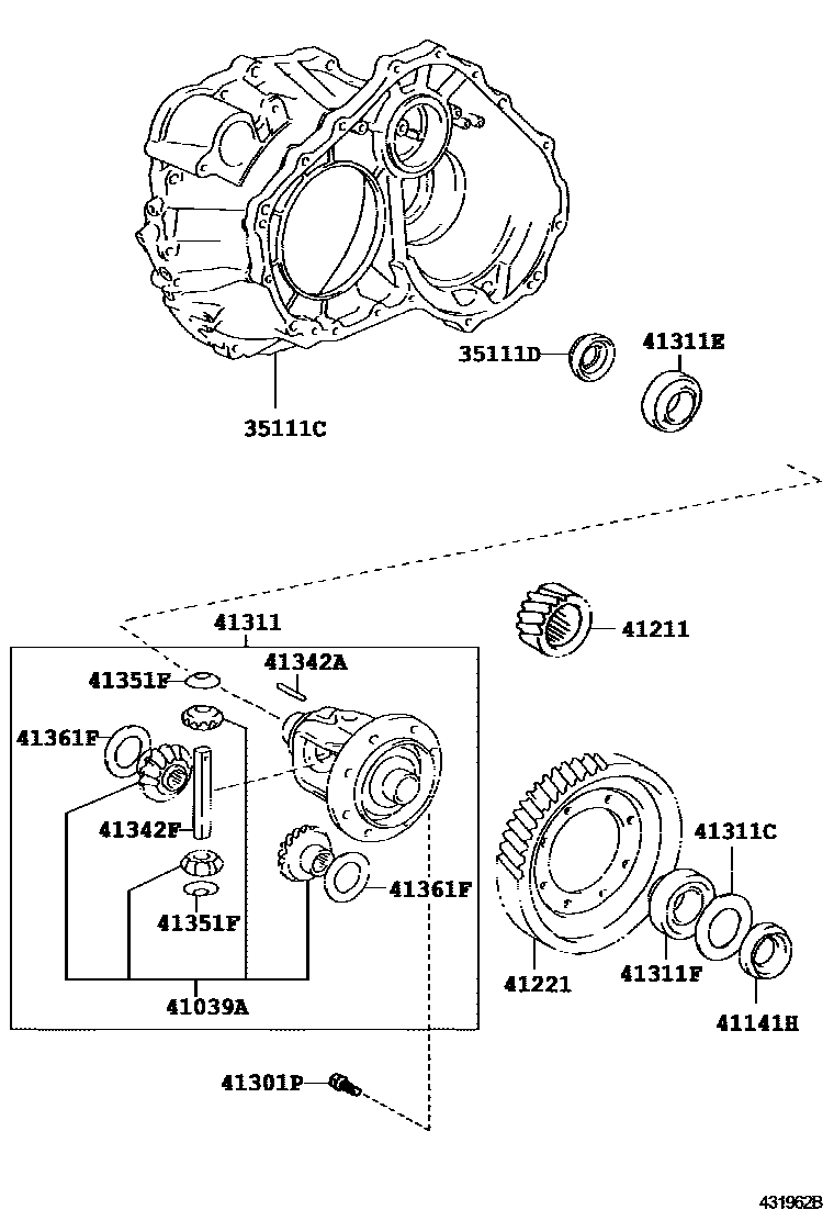 Toyota COROLLA 前桥壳和差速器 EPC diagram — 431962B