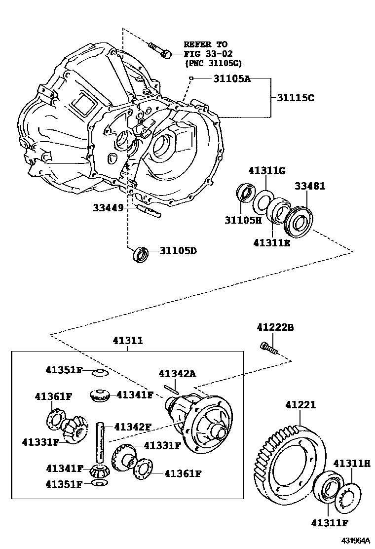 Toyota COROLLA 前桥壳和差速器 EPC diagram — 431964A