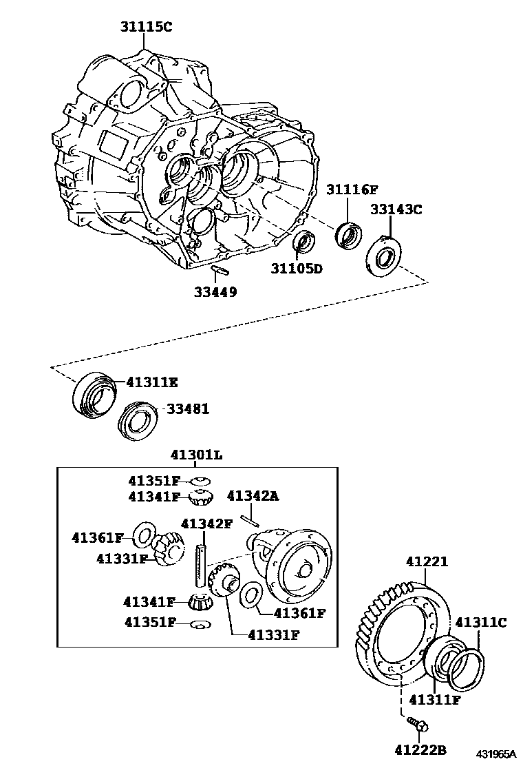 Toyota COROLLA 前桥壳和差速器 EPC diagram — 431965A