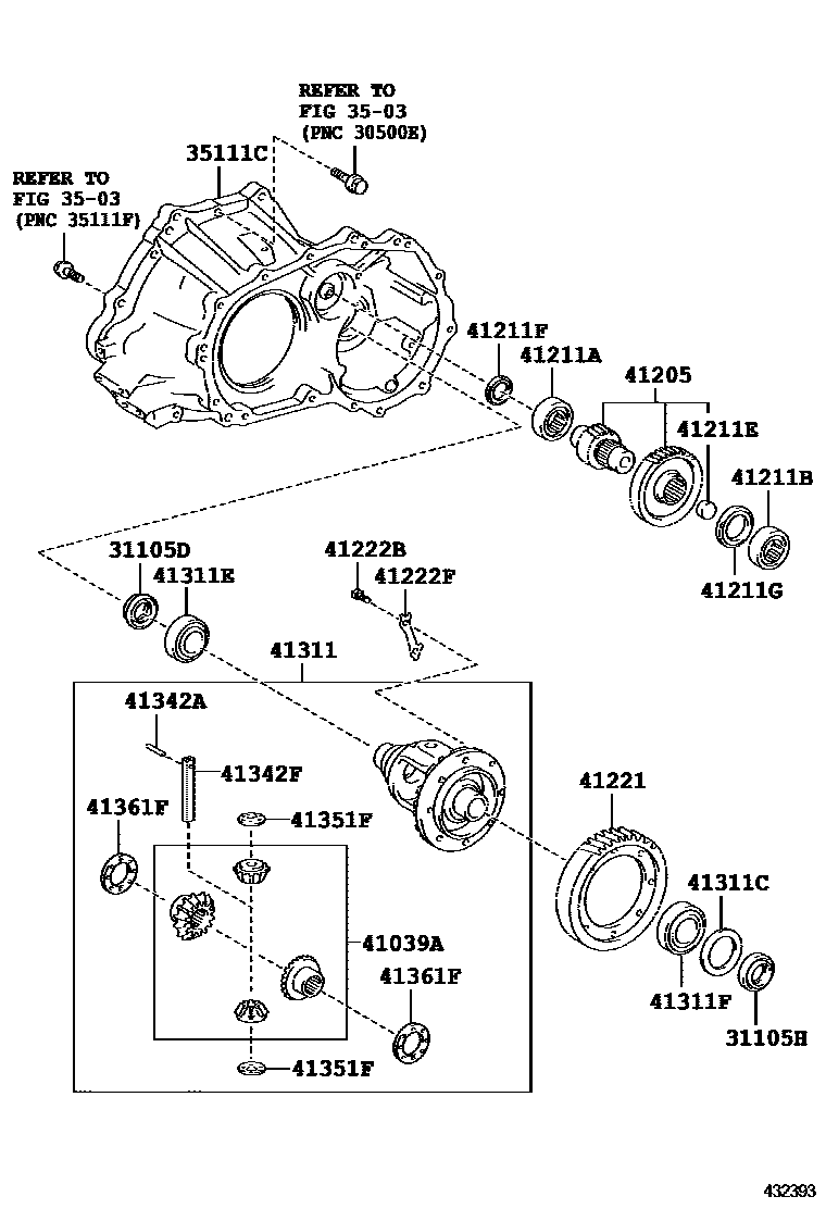 Toyota COROLLA 前桥壳和差速器 EPC diagram — 432393