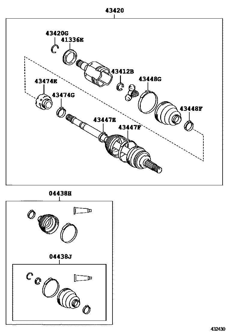 Toyota COROLLA Front Drive Shaft EPC diagram — 432430