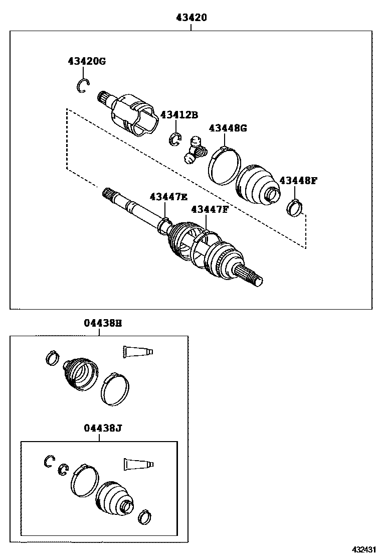 Toyota COROLLA Front Drive Shaft EPC diagram — 432431