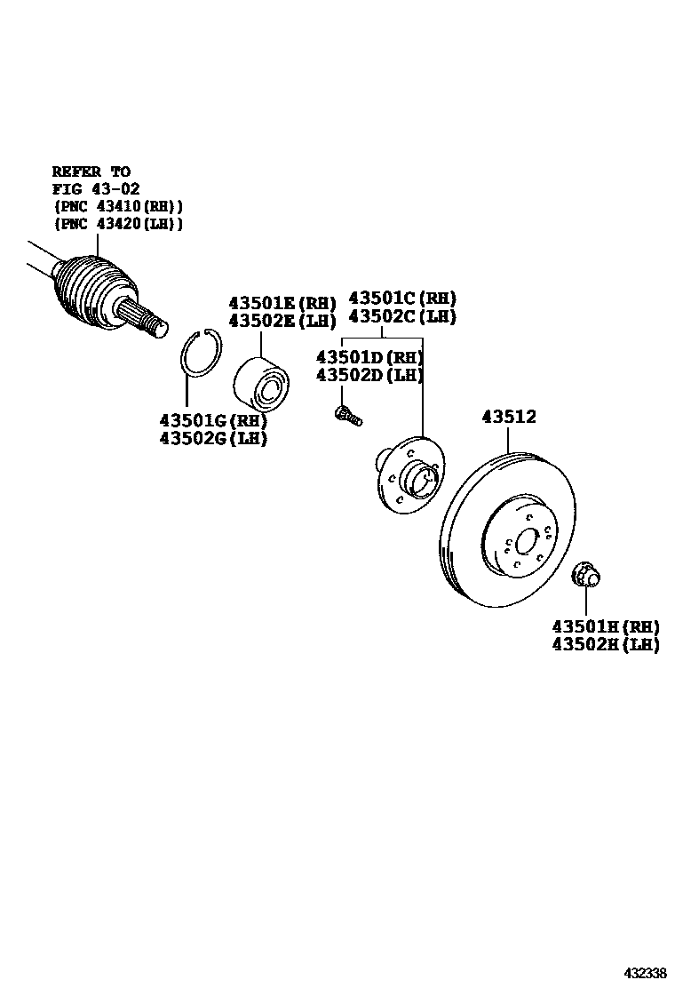 Toyota COROLLA Front Axle Hub EPC diagram — 432338