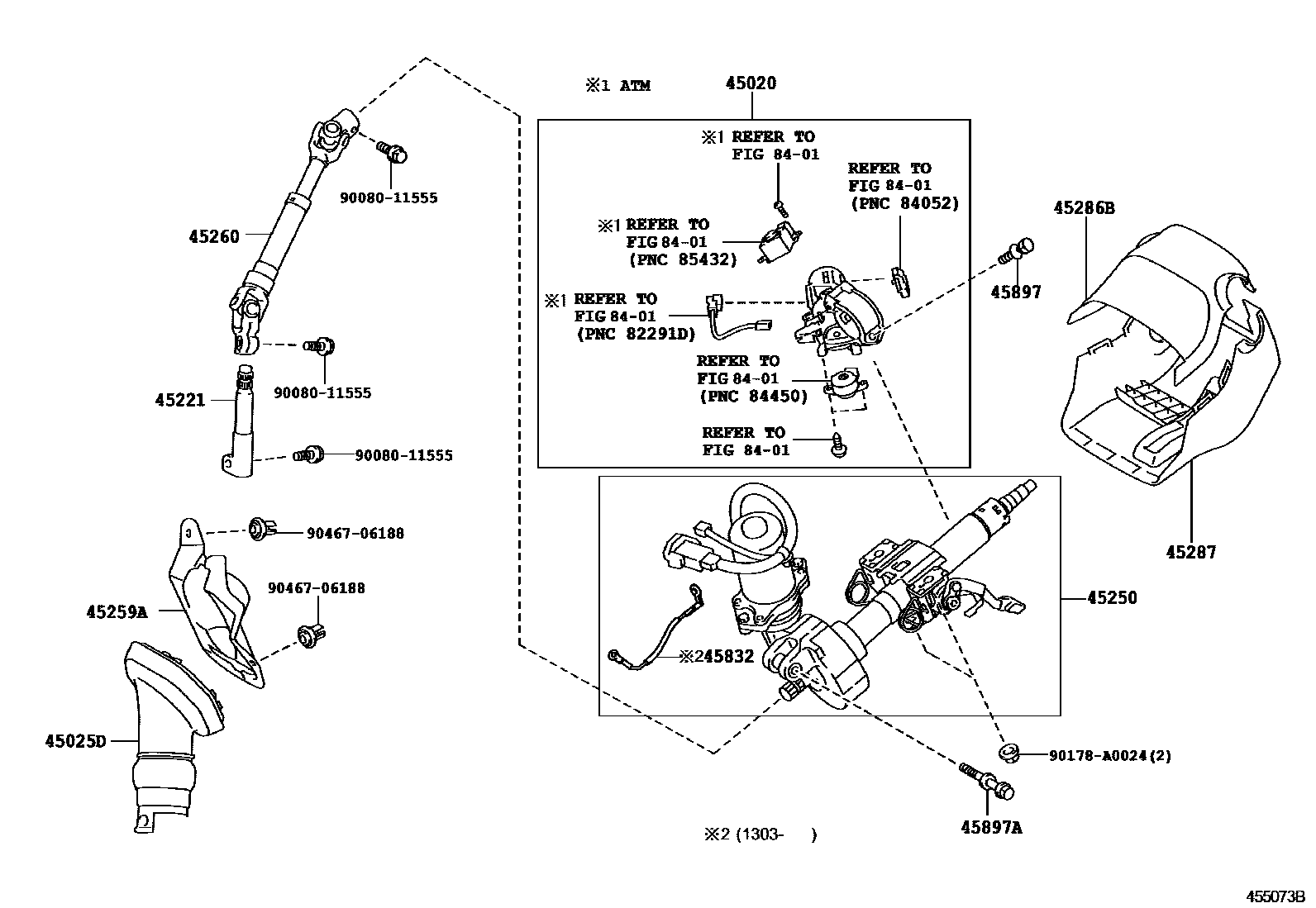 Toyota COROLLA Steering Column & Shaft EPC diagram — 455073B