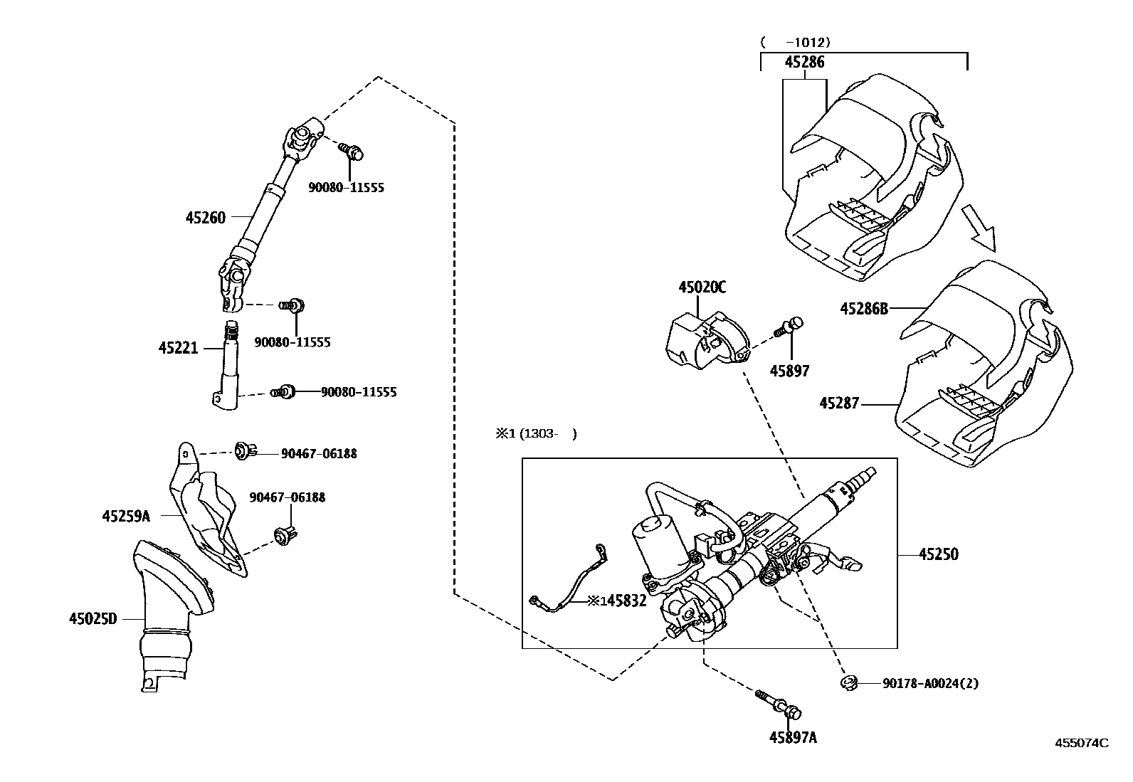 Toyota COROLLA Steering Column & Shaft EPC diagram — 455074C