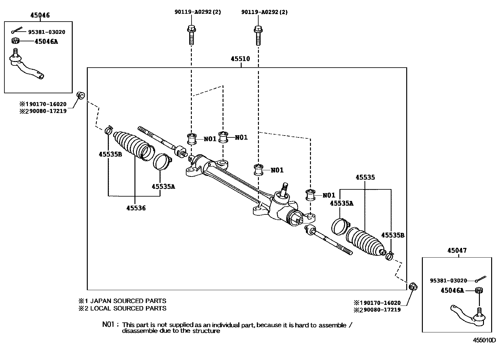 Toyota COROLLA 前转向齿轮和连杆 EPC diagram — 455010D