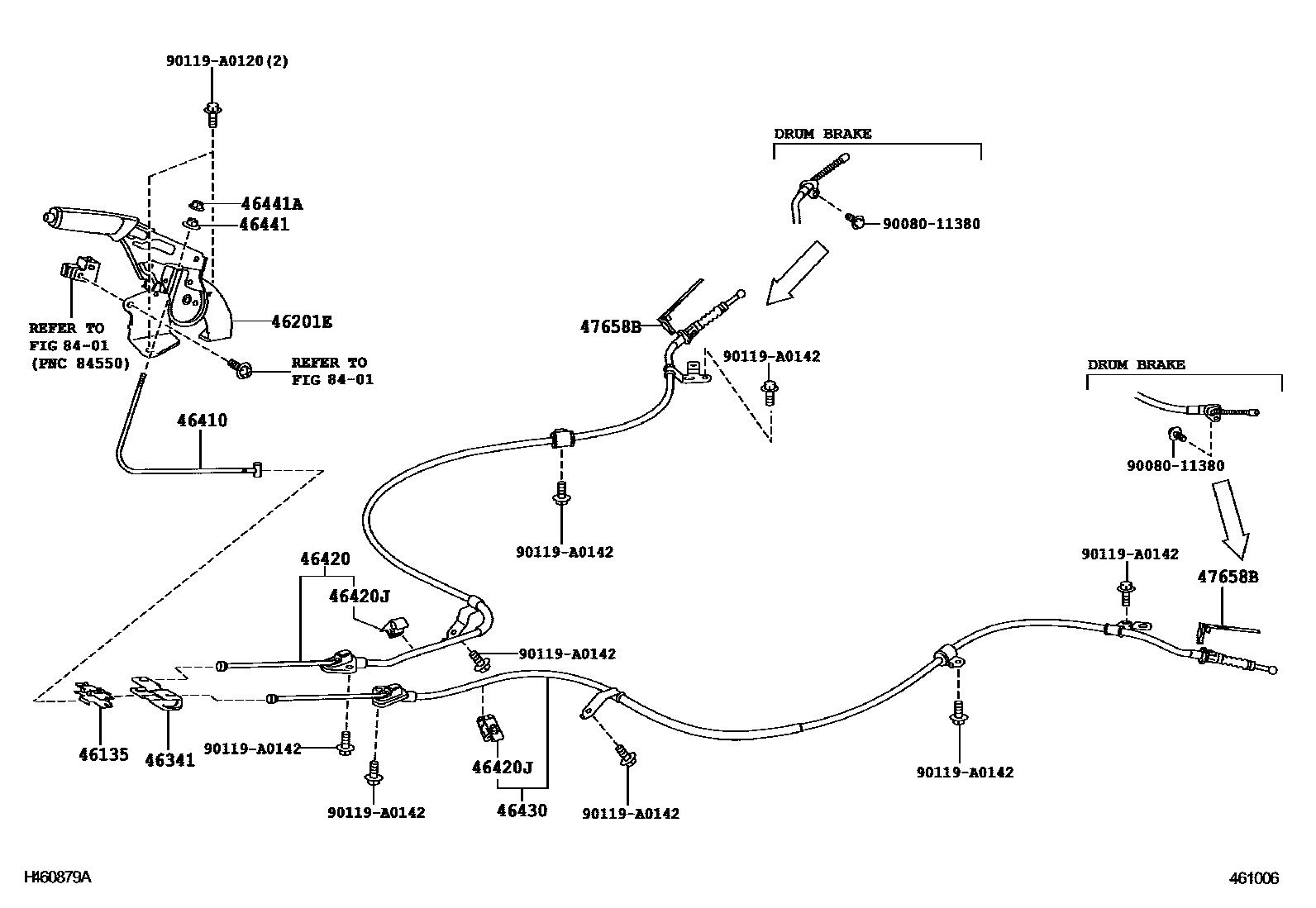 Toyota COROLLA Parking Brake & Cable EPC diagram — 461006