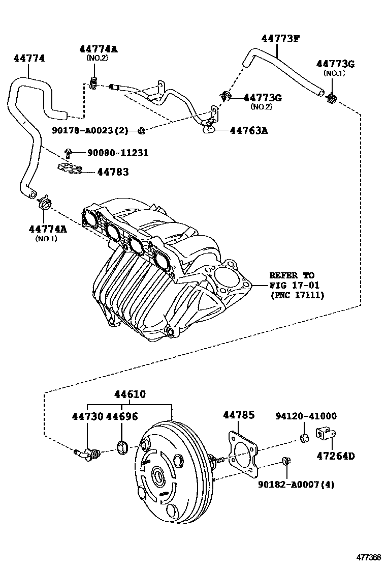 Toyota COROLLA 制动助力器和真空管 EPC diagram — 477368