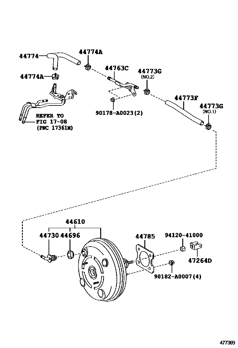 Toyota COROLLA 制动助力器和真空管 EPC diagram — 477369