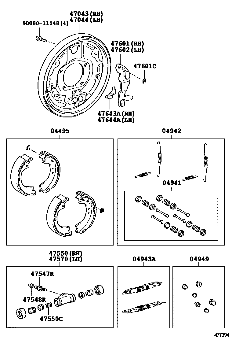 Toyota COROLLA 后鼓式制动器分泵和底板 EPC diagram — 477394