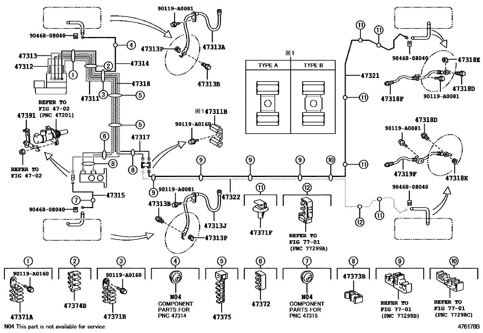 Toyota COROLLA 制动配管和卡箍 EPC diagram — 476178B