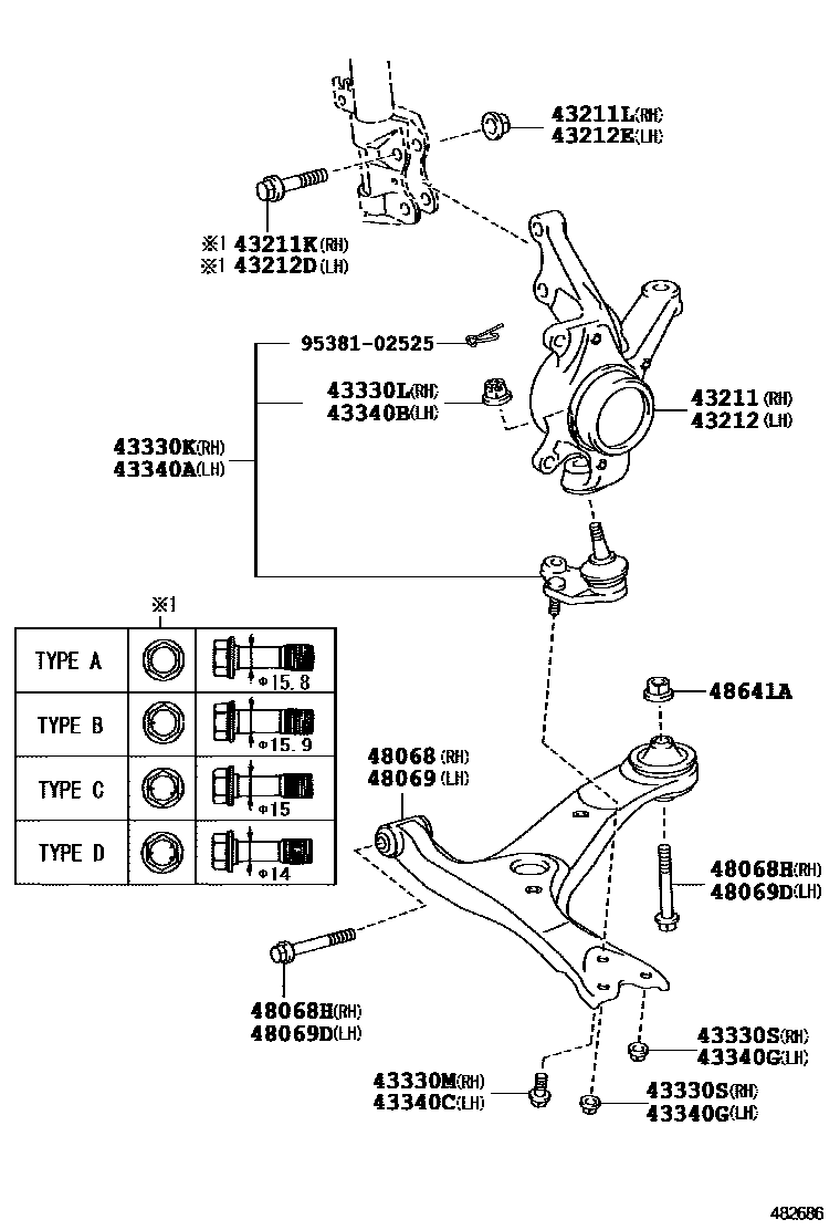 Toyota COROLLA 前桥控制臂和转向节 EPC diagram — 482686