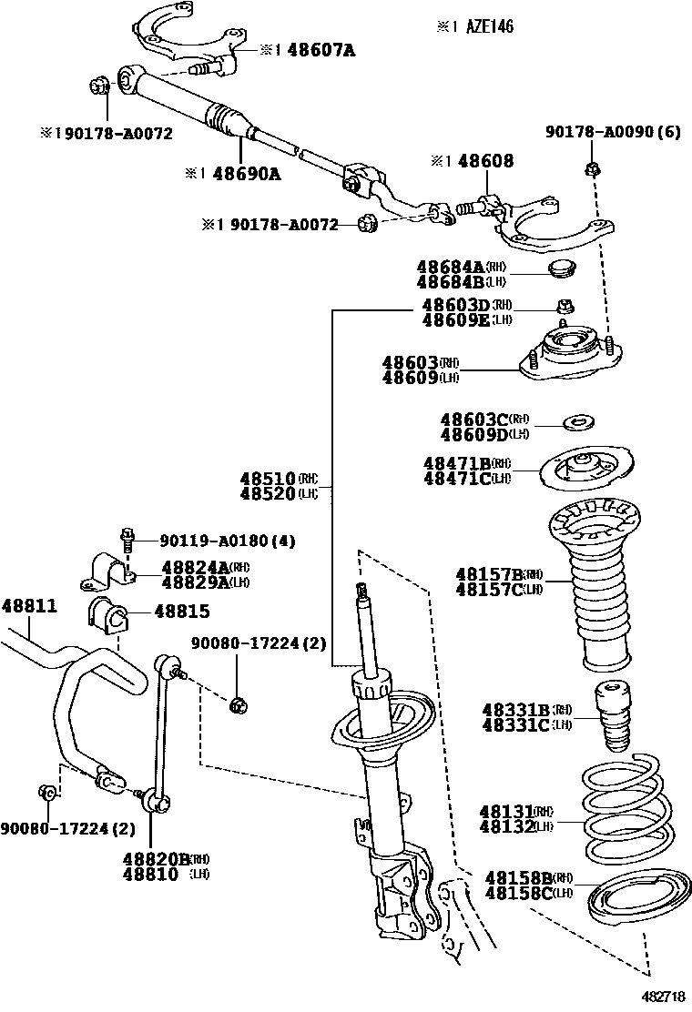 Toyota COROLLA Front Spring & Shock Absorber EPC diagram — 482718