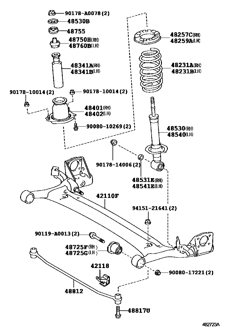 Toyota COROLLA Rear Spring & Shock Absorber EPC diagram — 482723A