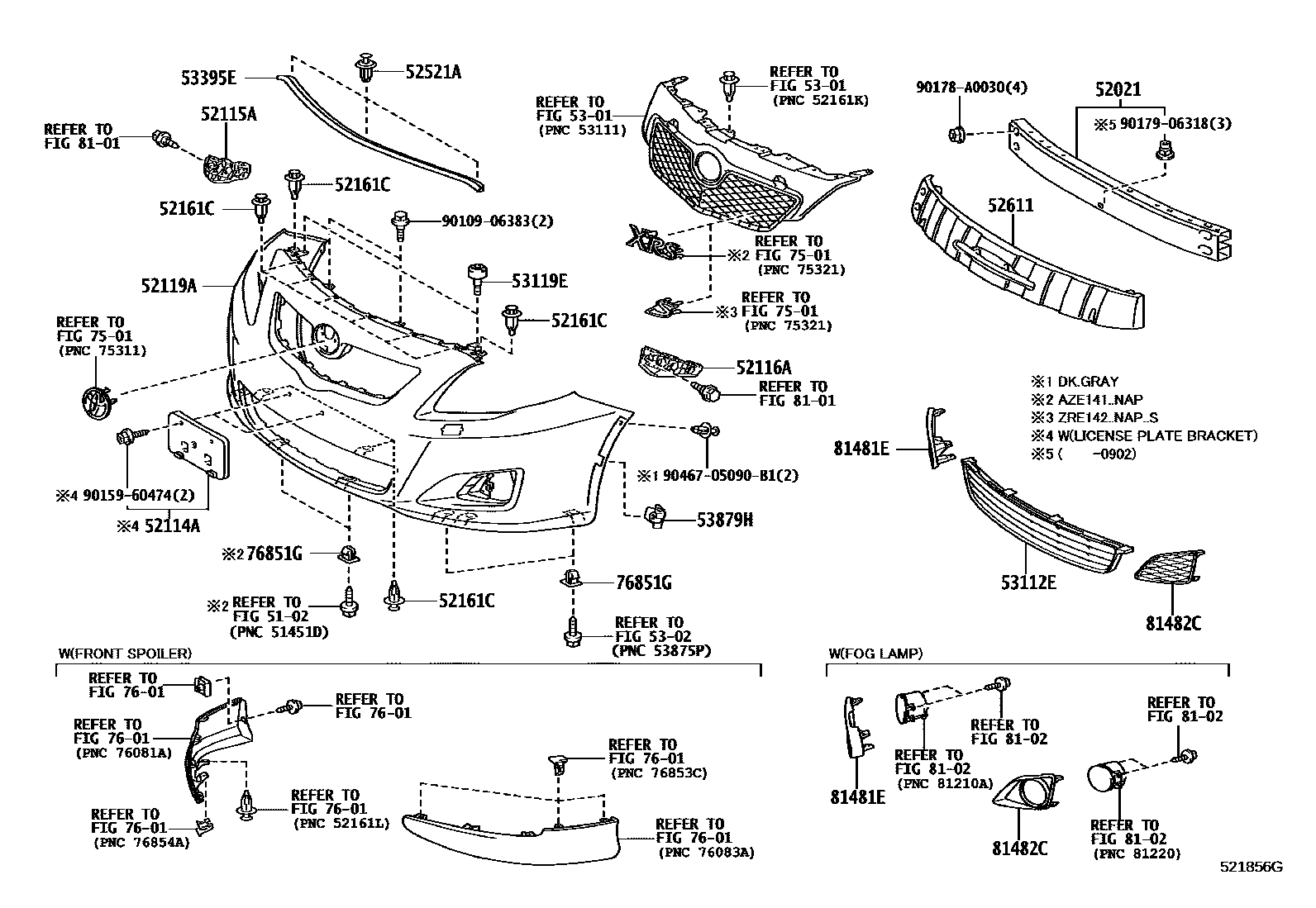 Toyota COROLLA 前保险杠及附件 EPC diagram — 521856G
