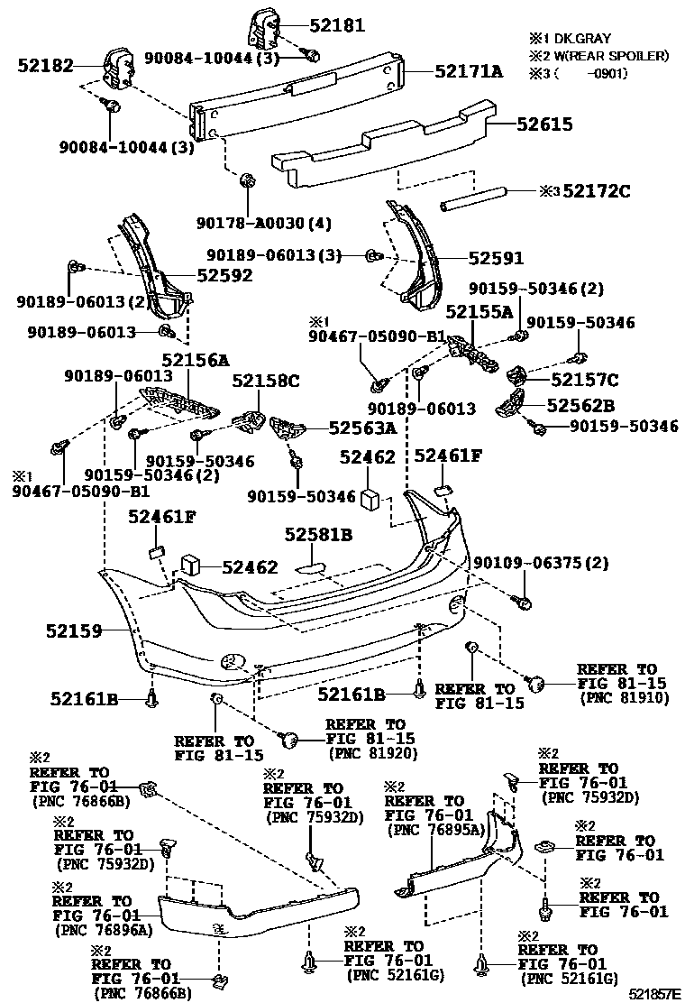 Toyota COROLLA 后保险杠及附件 EPC diagram — 521857E