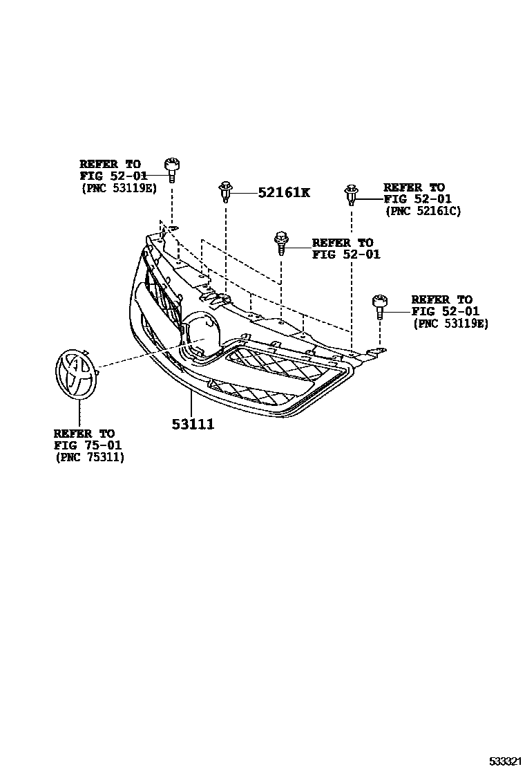 Toyota COROLLA radiator grille EPC diagram — 533321